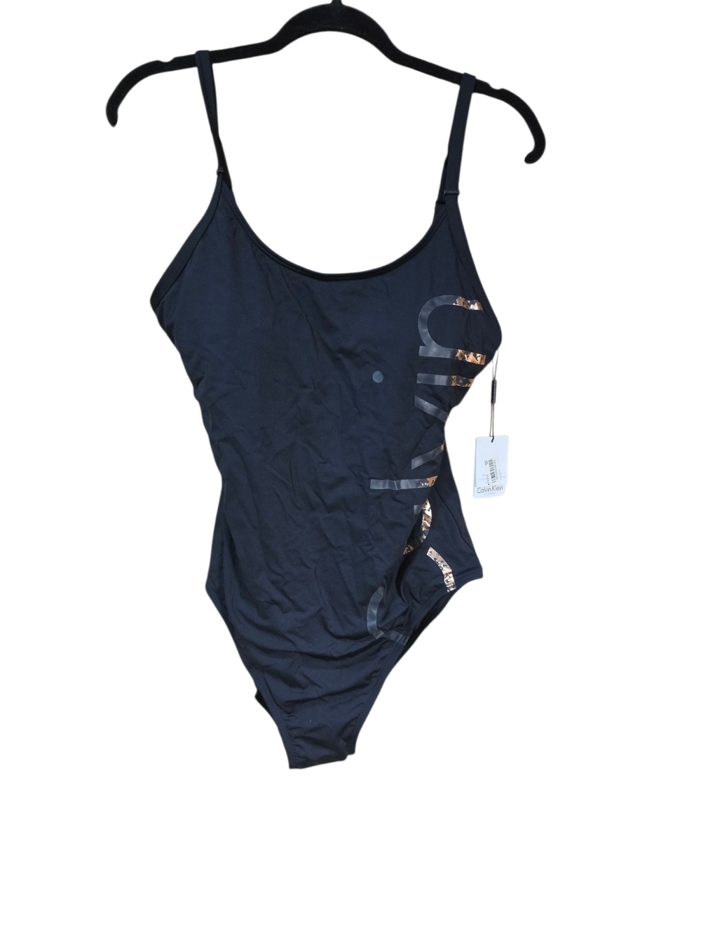 Calvin Klein One Piece Swimsuit Black Logo Print Adjustable Straps Size 12 NWT